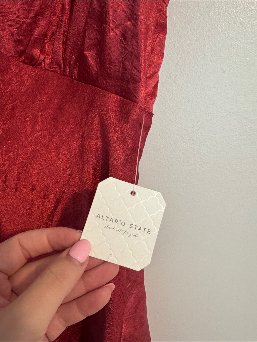 Altar’d State Le Lis Sarin Lace-Trim Chemise Mini Dress in Berry - Picture 4 of 7